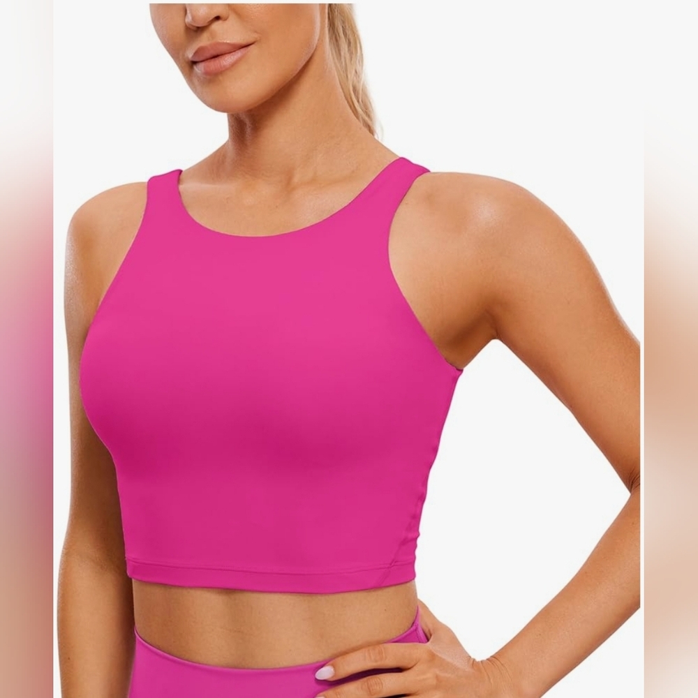 CRZ YOGA Womens High Neck Longline U Back Bra, size L